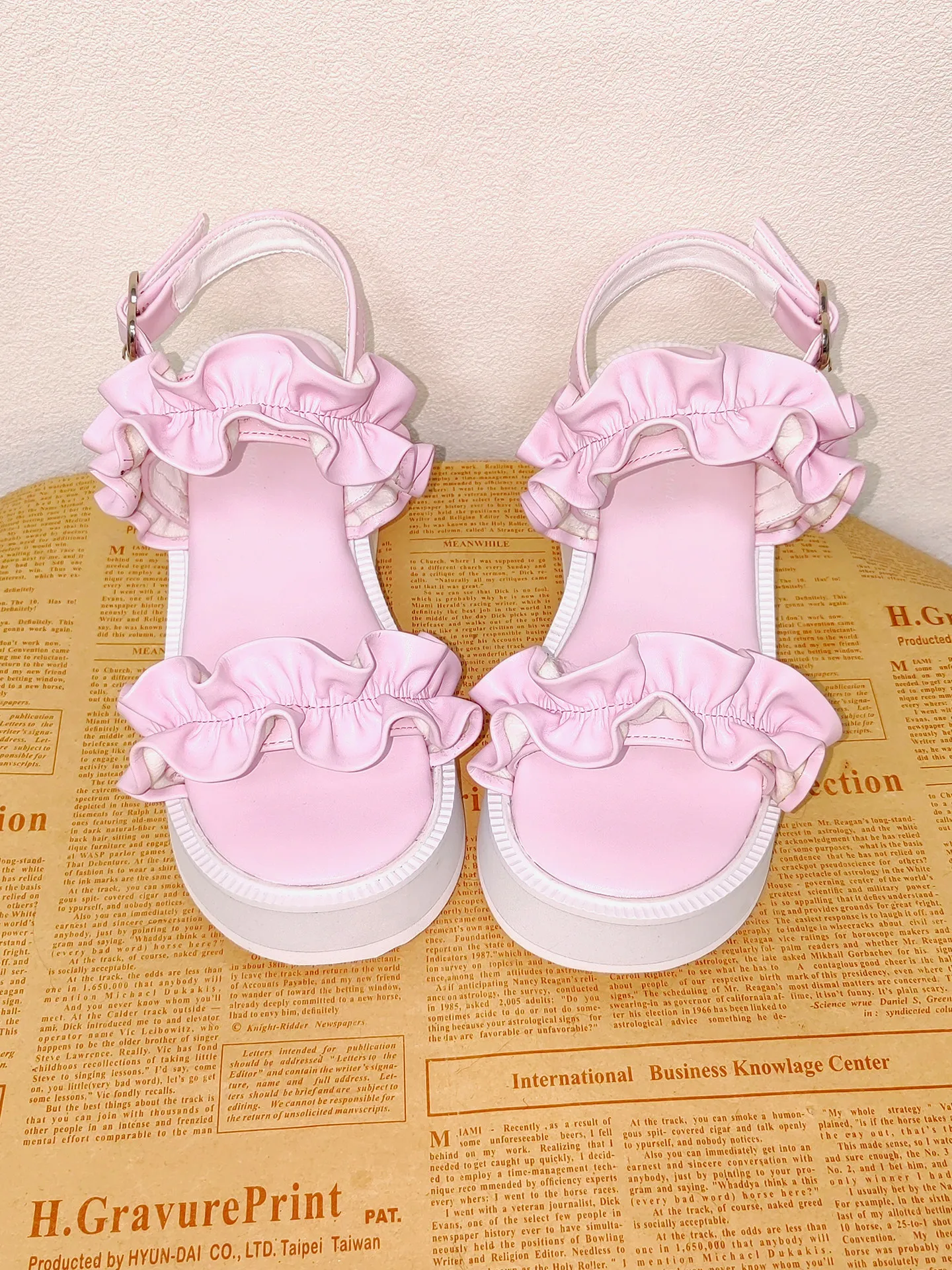 Sweet Lolita Platform Sandals Ruffle Trim Open Toe Ankle Strap Buckle Kawaii Princess Women Summer Shoes
