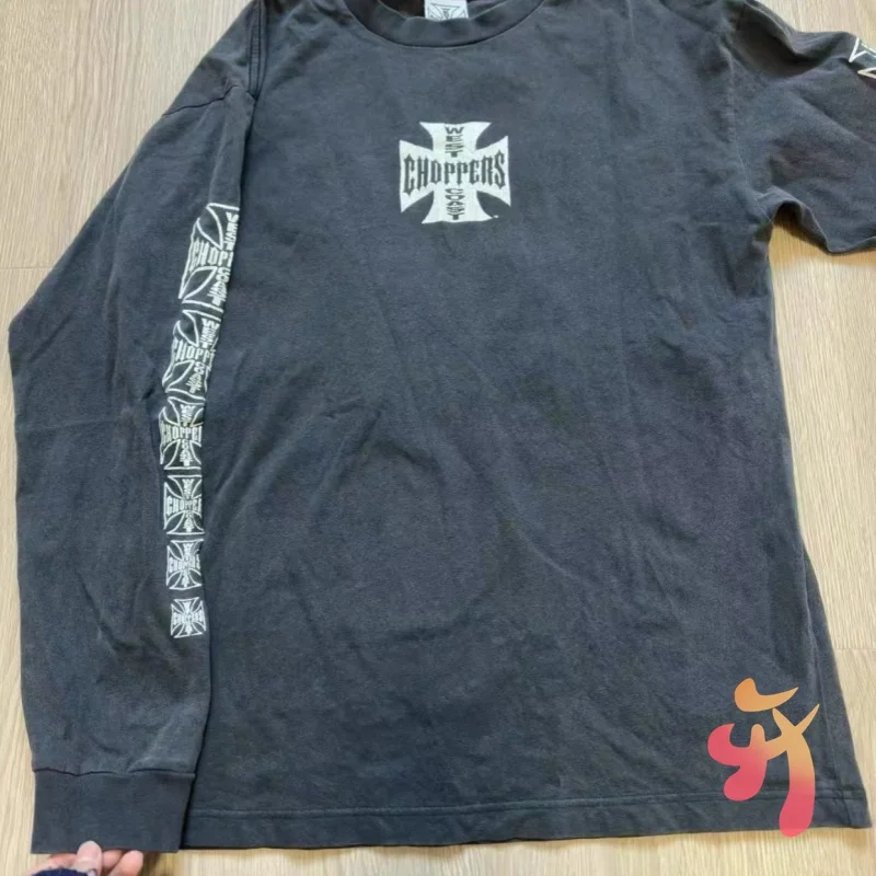 Retro Washed Old Black West Coast Choppers Long Sleeve Tshirts Hiphop Street Cotton Round Neck Sweatshirts Men Women Tops