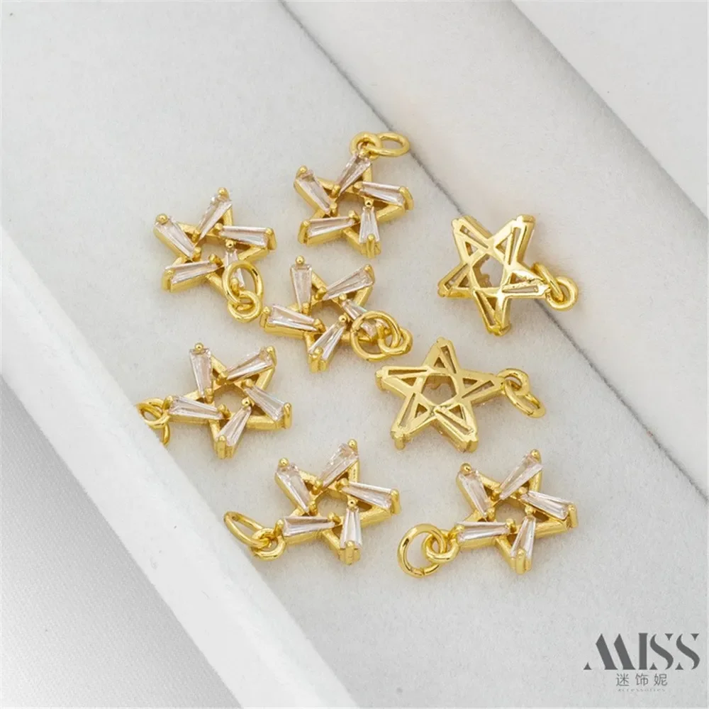 14K Gold-wrapped T-square Zircon Pendant DIY Accessories Charm Pendant Handmade Decorative Chain Jewelry Material