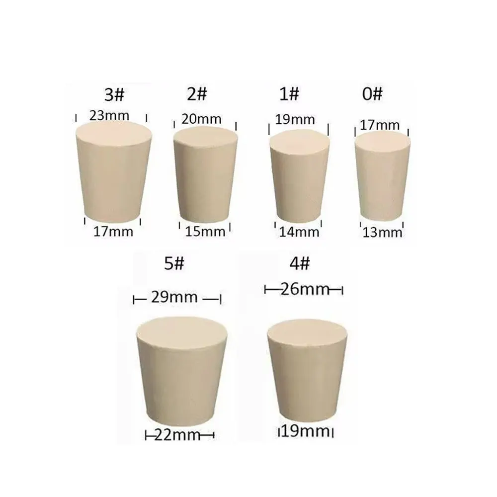 0#~5# Laboratory Rubber Plug Bungs Flask Tapered Tube Solid White Alkali-resisting Lab Push-In Sealing Plug