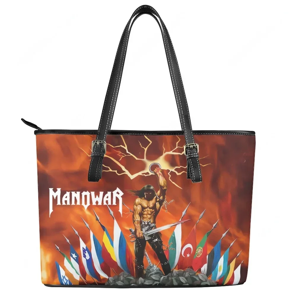 Manowar Band Custom Handbag Womens Mens Personalized Tote Bag Shoulder Bag Business  Leather Purse Travel Grocery Bag Gift
