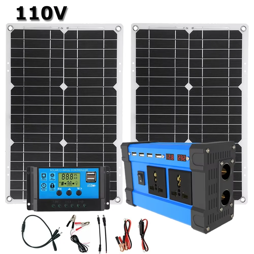 6000W dubbele zonnegeneratorset - 2x600W opvouwbare panelen + 100A MPPT en zuivere sinusomvormer (110V/220V)