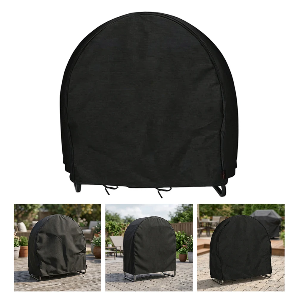 Waterproof Firewood Rack Cover 420D Silver Coated Fabric with Mesh Vents for Airflow 40x24x41inch Black Outdoor Use