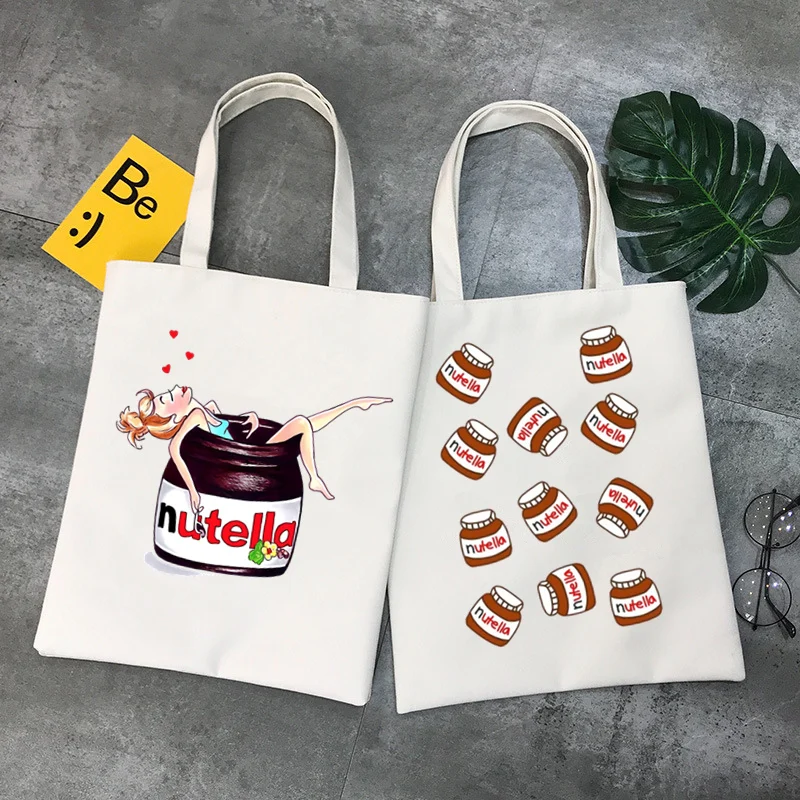 Nutella-Bolso sencillo de lona para mujer, bolsa elegante de hombro, informal, para compras