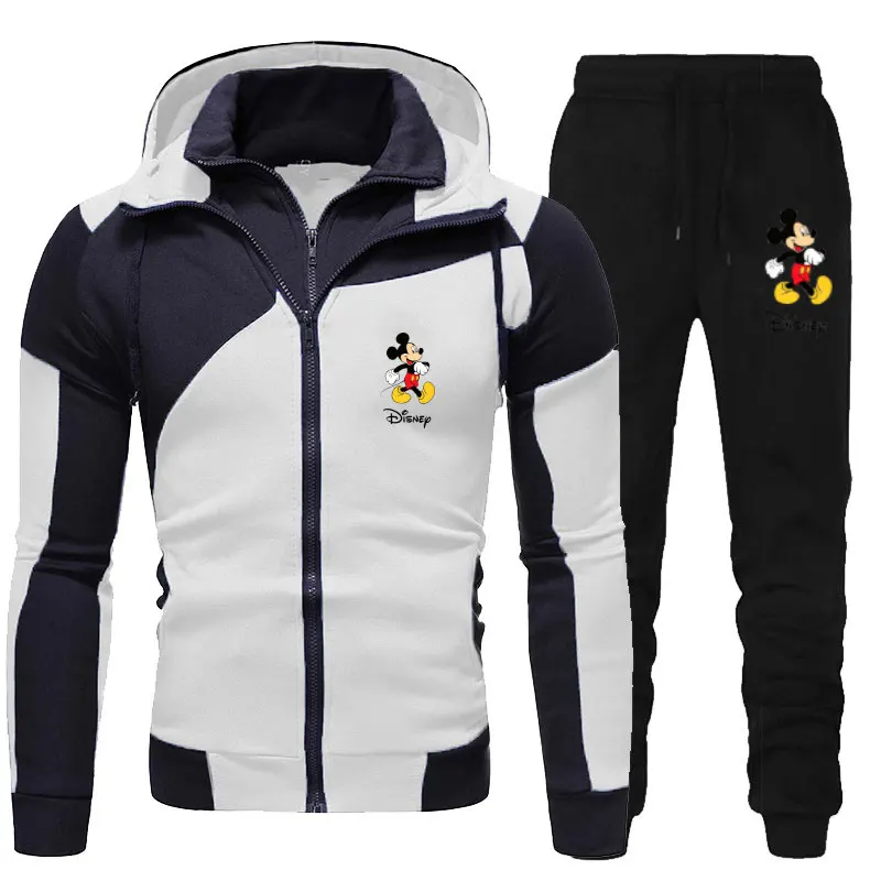 

2025 Brand Cross border Printed Autumn/Winter Sports Hoodie Disney Mickey Men's Double Zipper Set, Suitable for Couples as a Gif