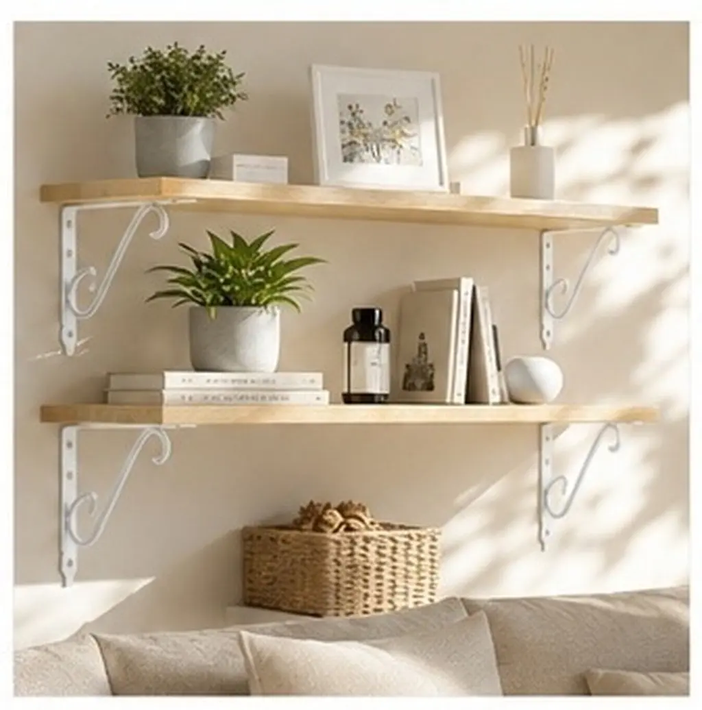 4Pcs White Iron Shelf Brackets Wall Mounted Triangle Floral Pattern 20x20cm Sturdy Bookrack Clapboard Set Box Support Wall