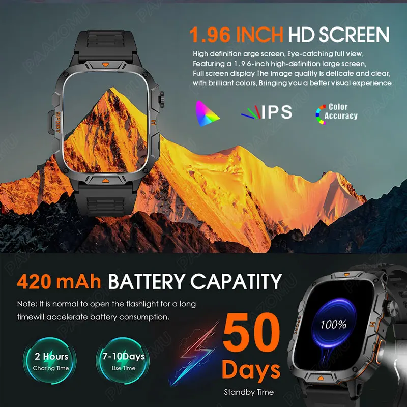 2024 New LED Flashlight Smart Watch Men Military Bluetooth Call Heart Rate Fitness Tracker IP68 Waterproof Smartwatch For Xiaomi