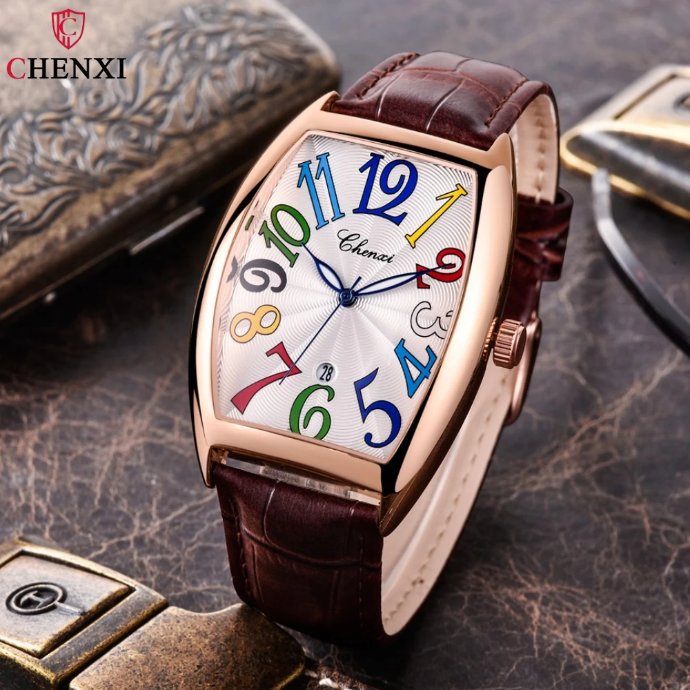 CHENXI Men's Luminous Leather Strap Quartz Watch, Gift Clock
