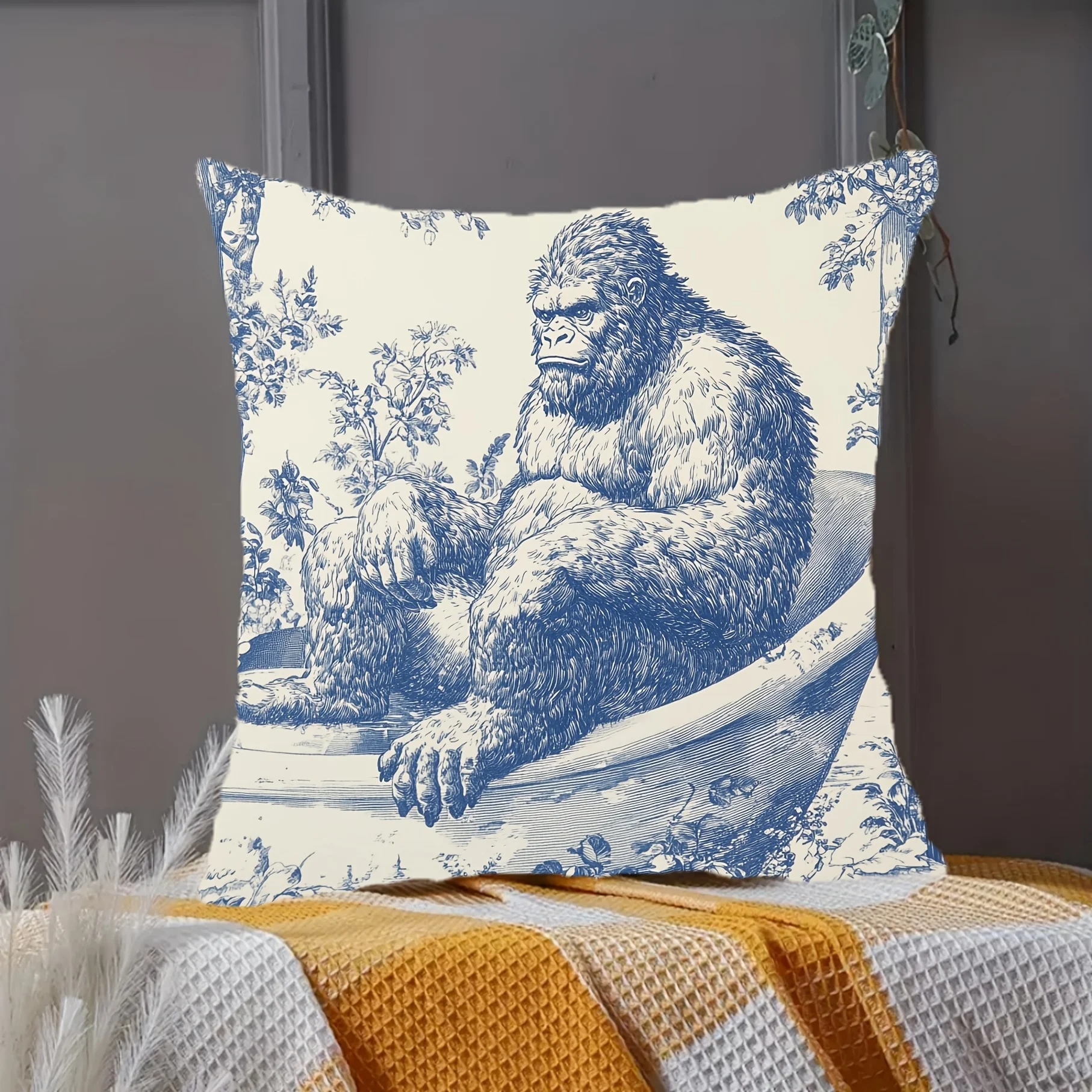 Decorative Gorilla Jungle Wildlife Print Pillowcase Cushion Cover Tropical Hammock Safari Engraving Throw Pillow 40x40cm