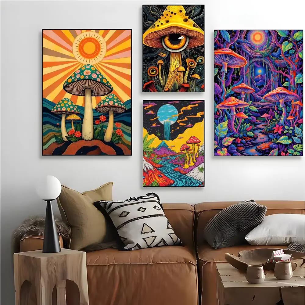 Art Motif Psychedelic Mushroom Poster Canvas Wall Art Print Poster Decorative Mural Home Decor Gift Unframed