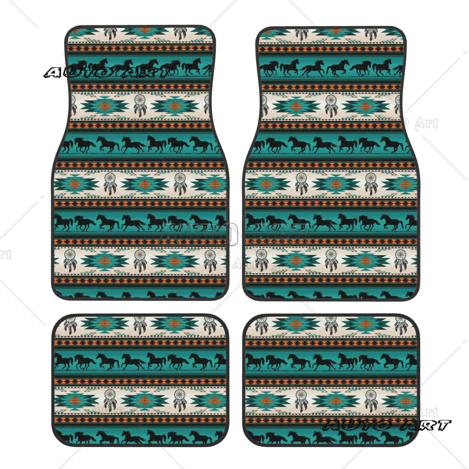Bohemian Style Aztec Dream Catcher, Car Mat, Ethnic Style Decorative Carpet Mat, Front and Rear Full Set Suitable for All Cars