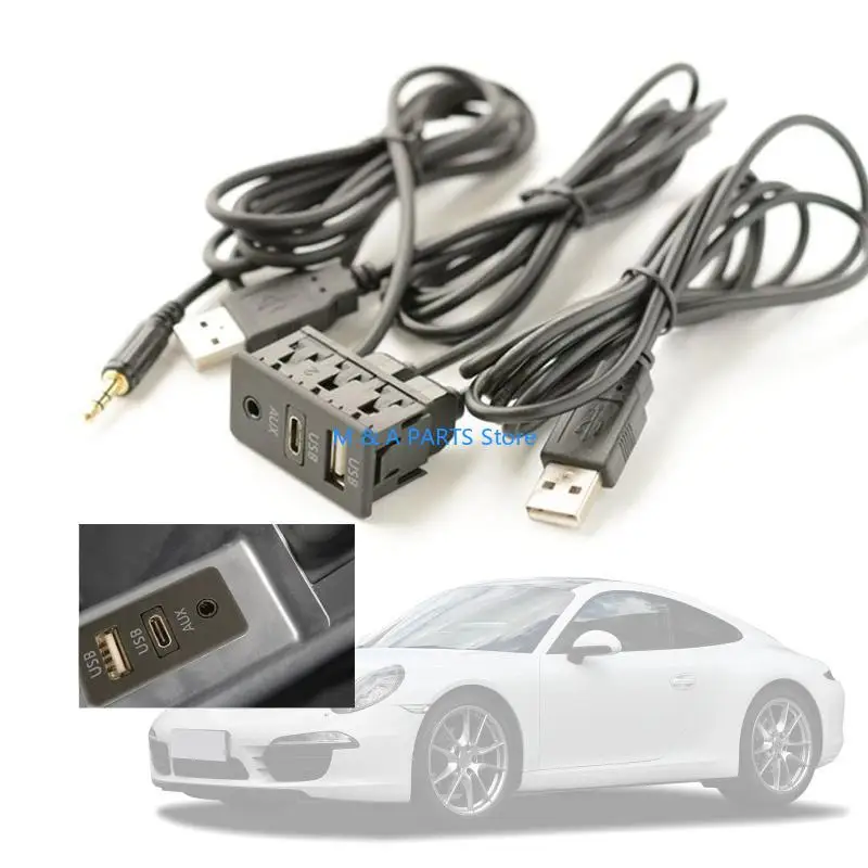 U1JF Vehicle Extension Panel Cable USB Type-C Aux Power Adapter for Phone