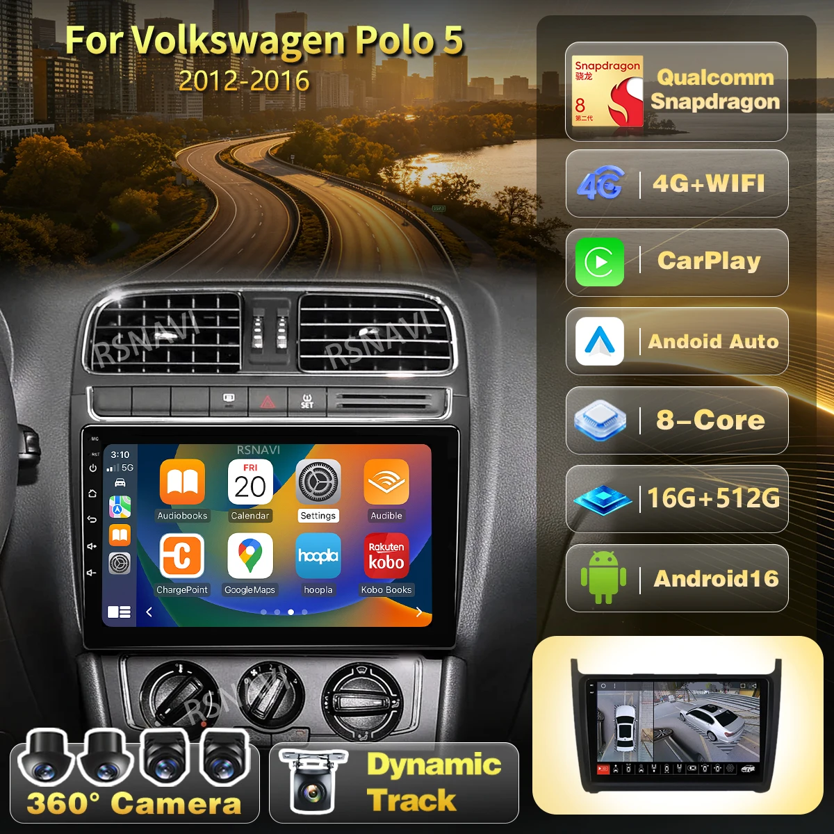 Android 16 Multimedia-Videoplayer für VW Volkswagen POLO 5 2008-2017 Autoradio Vento Carplay Android 10 Auto-Stereoanlage 2 DIN WIFI