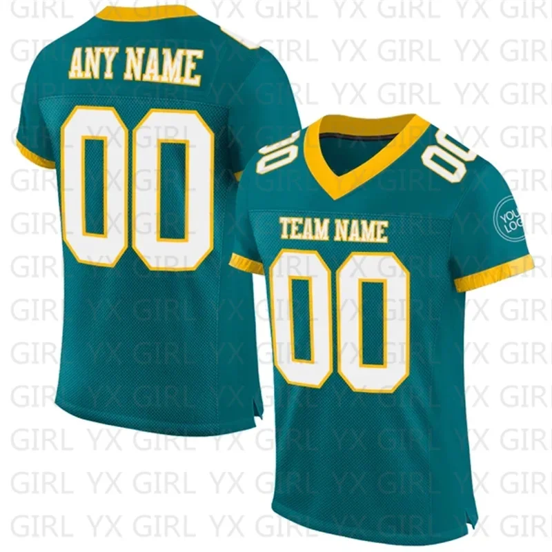 Custom Teal White-Pink Football Jersey Personlized Team name and you name, number V-Neck Athletic Football T-Shirts