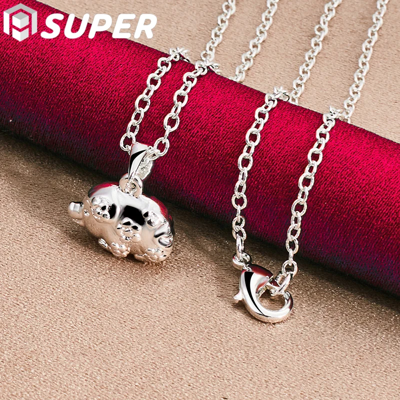 

925 Sterling Silver Cute Pig Pendant Necklace 16-30 Inch Snake Chain For Women Man Wedding Engagement Party Jewelry