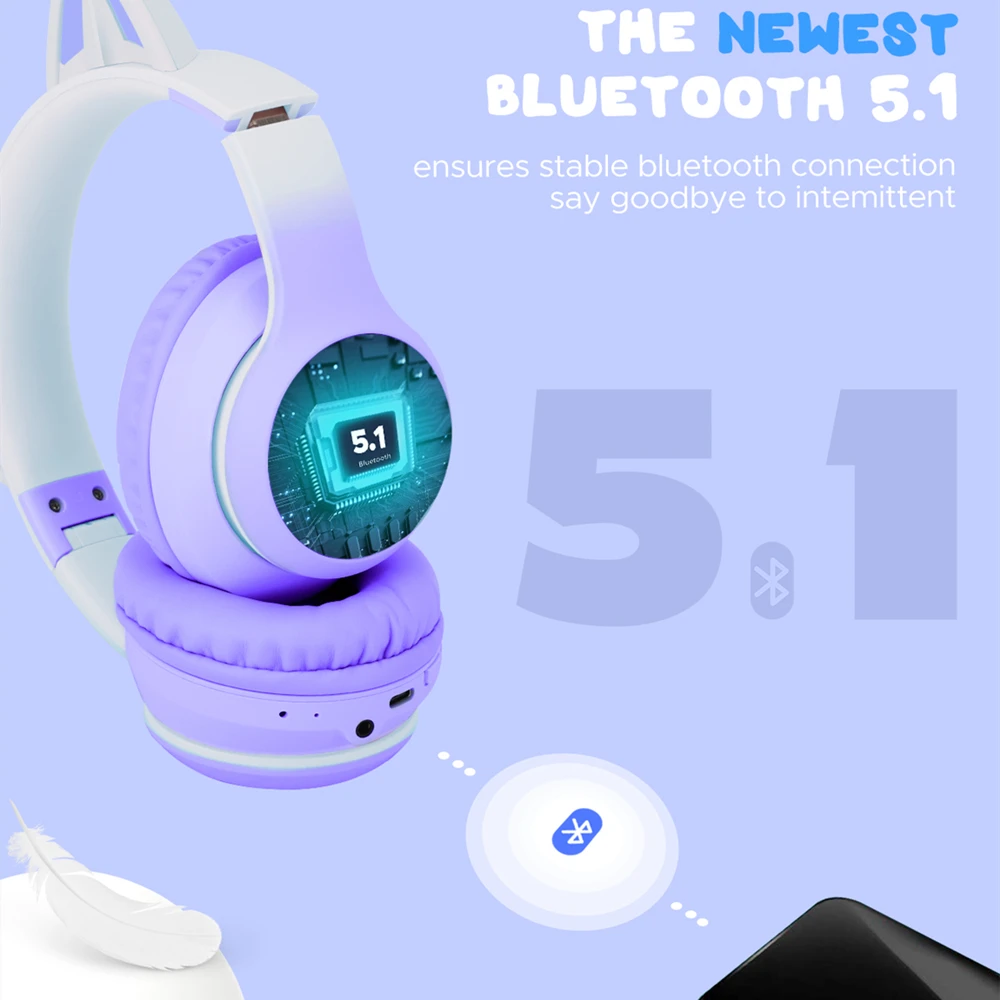 Meredekség színben ledes Cica Fül Bluetooth Szikratávirát Fejhallgató aranyos Cica Fül headphone Játék headse majd Ribillió cancelling headse RGB