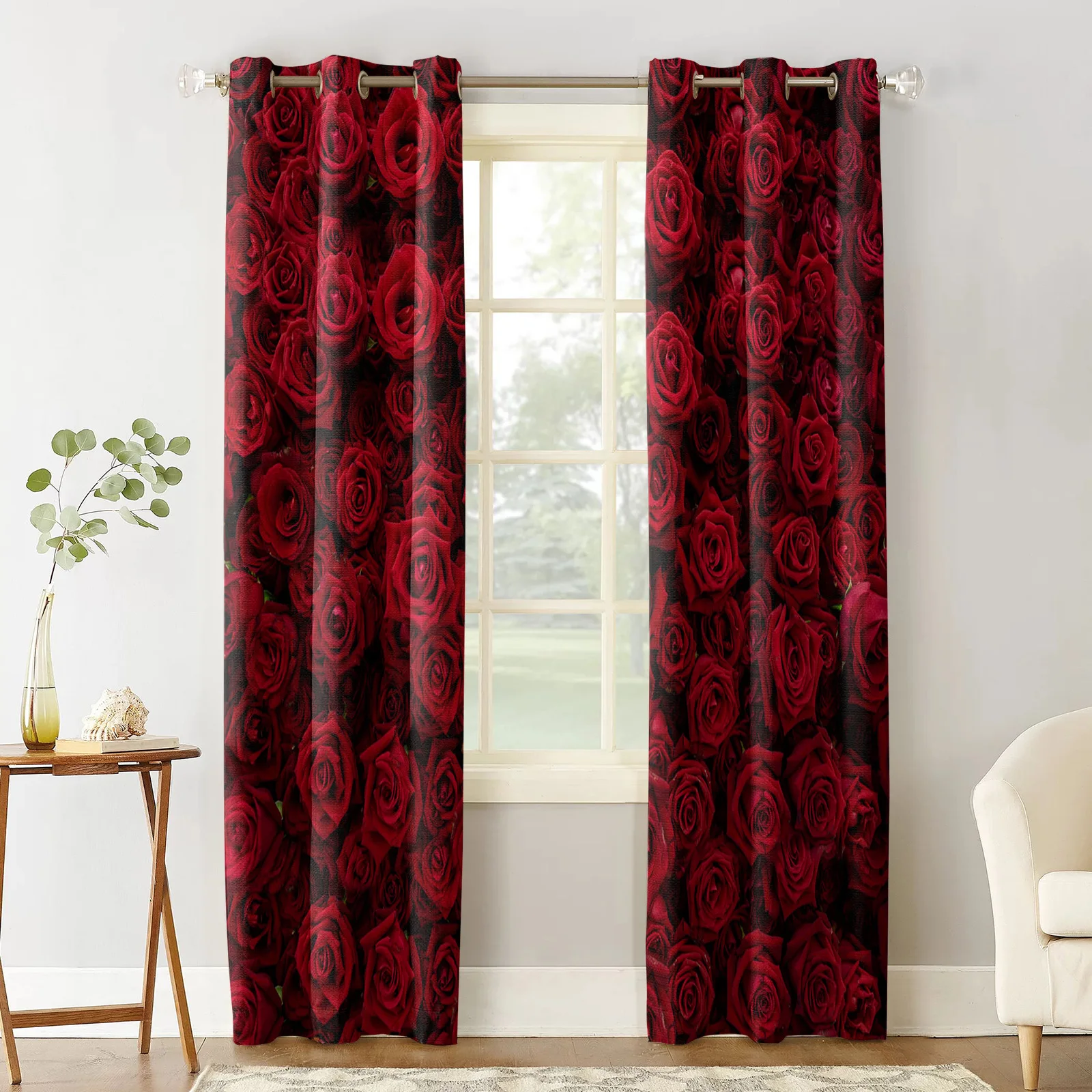 Red Rose Flower Wall Curtains For Living Room Bedroom Window Treatment Blinds Finished Drapes Kitchen Curtains