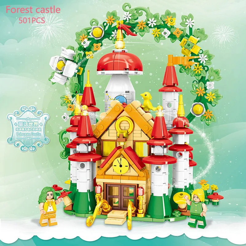 Juego de bloques de construcción de Castillo para niña, juguete de bloques de construcción de Castillo de princesa de cuento de hadas, modelo de ciudad Diy, regalo de Navidad, 4 juegos