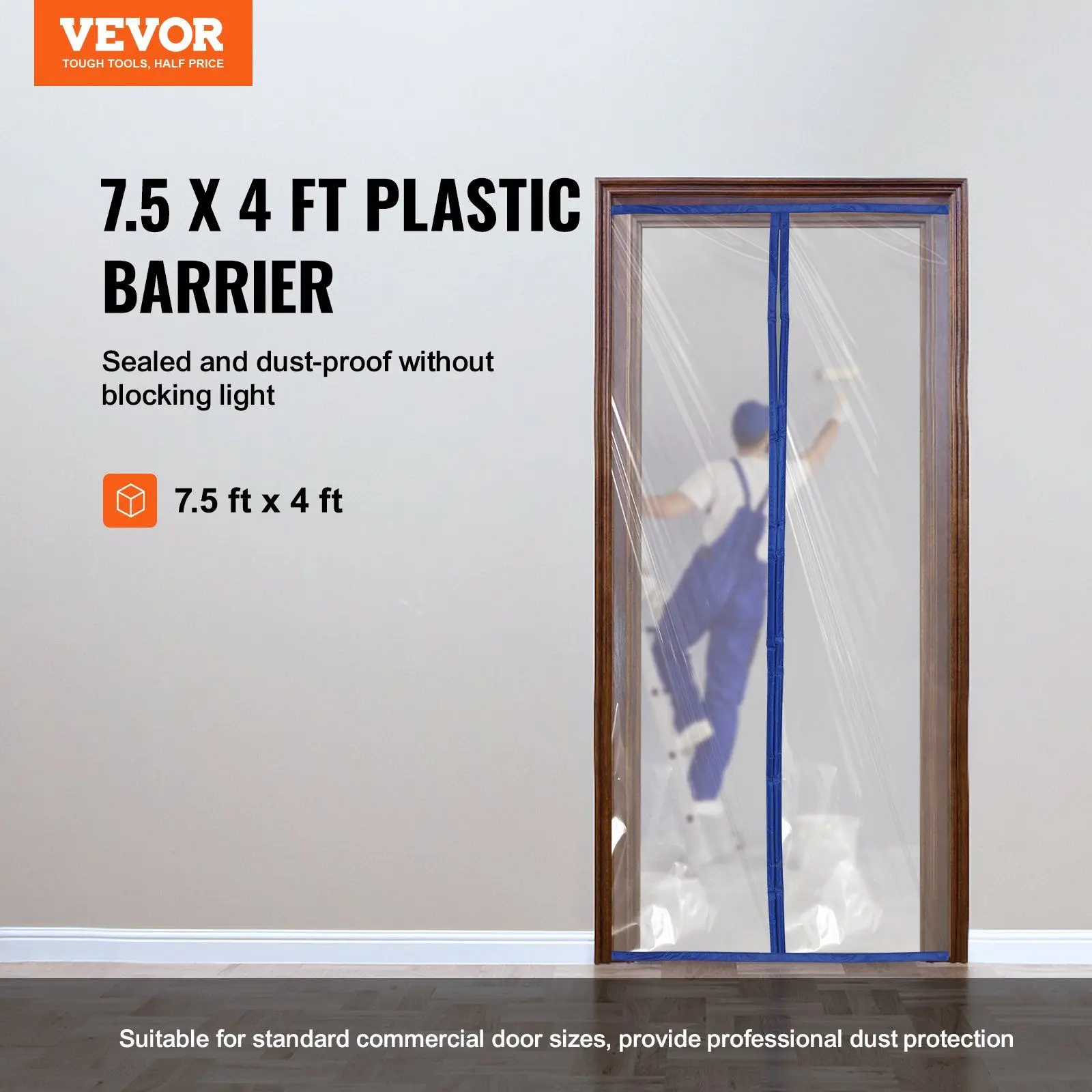 VEVOR Dust Barrier, 7.5 x 4 ft Dust Barrier Door Kit, PE Construction Door Cover for Dust Containment, with Magnetic Self-Closin