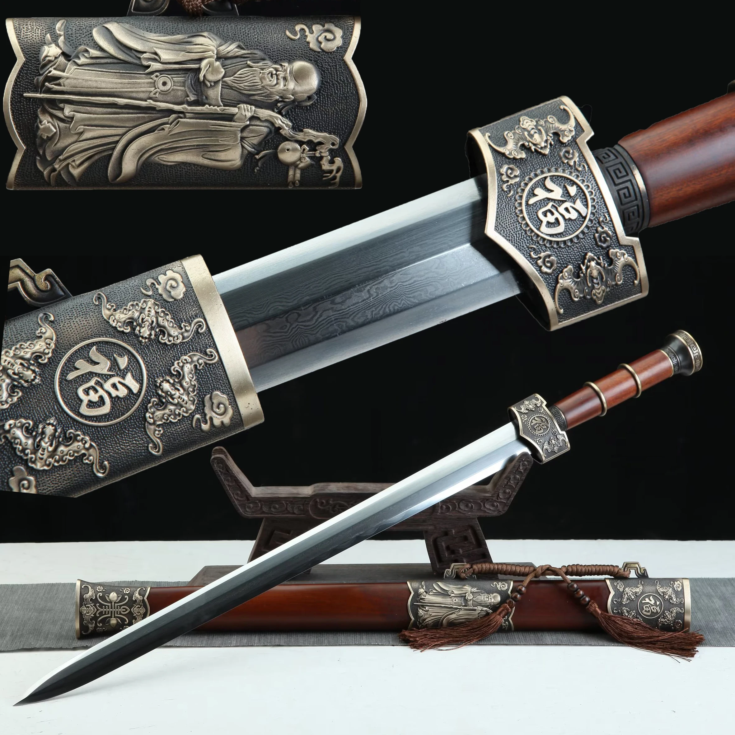 85cm Medieval Birthday Boy Sword Long life happy battle ready Damascus Steel Grappling Sharp metal True sword weapon katana