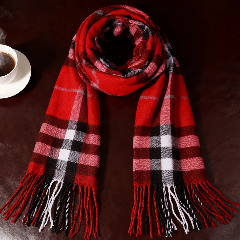 

1/2 Bao Baige красный шарф, осенне-зимний стиль, мужская теплая шаль для пар, модный британский клетчатый шарф с имитацией кашемира