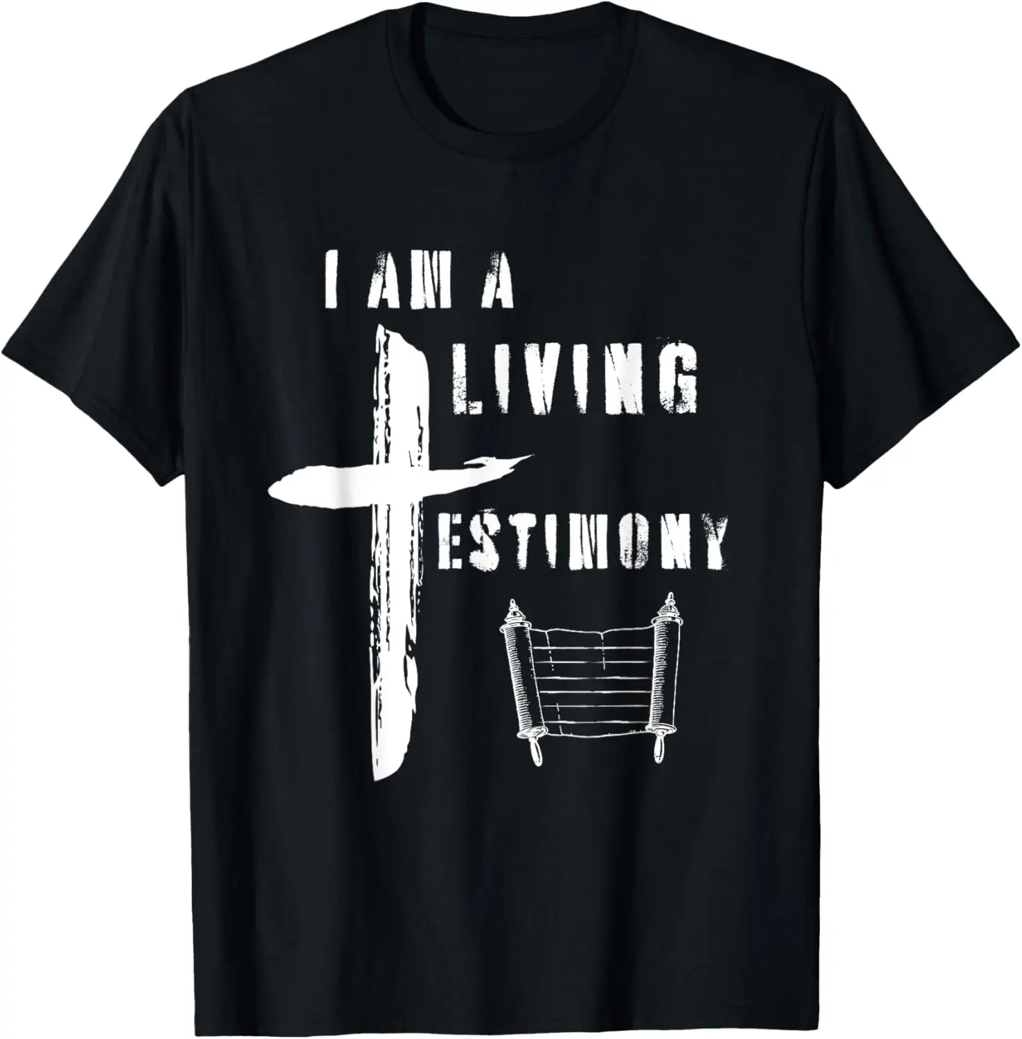 I Am A Living Testimony Christian Cross of Jesus and Scroll T-Shirt