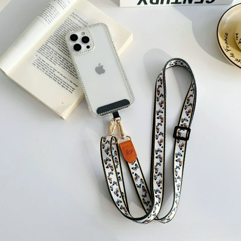 

High-end Leather Adjustable Messenger Mobile Phone Lanyard, Retro Pattern Bag Pendant