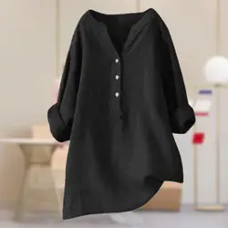 Soft Stylish Solid Color Long Women Shirt Top Cotton Linen Lady Shirt Loose For Home Breathable Light Wear Women Accessories