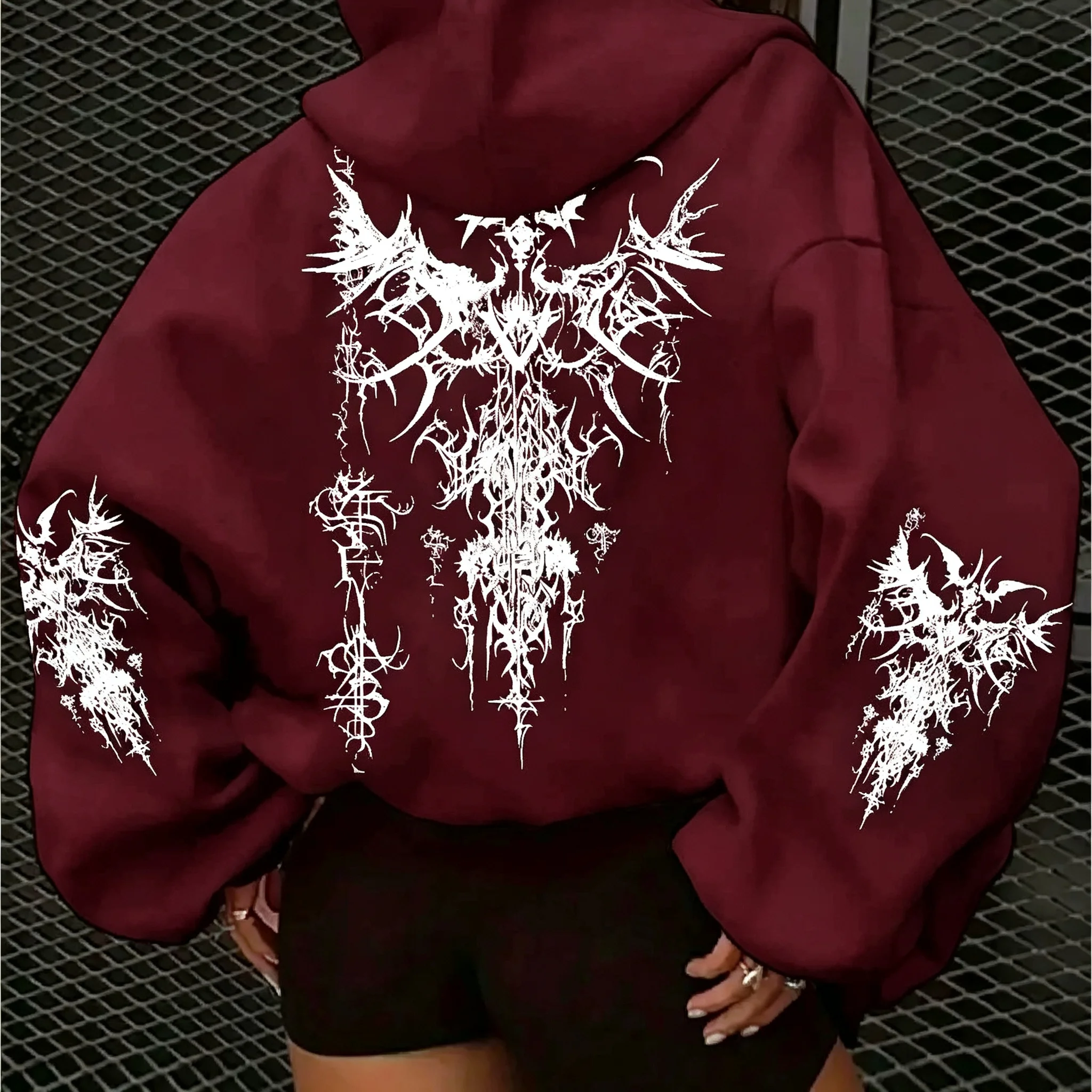 Amerikanischer Gothic-Kapuzenpullover für Damen, ideal für Herbst und Winter, neu, lässig und modisch, geeignet für Damen- und Herrenmode im Streetstyle. – Detail 17