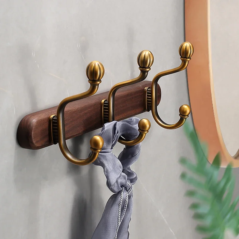 

New Chinese Style Clothes Rack Porch Wall Hanging Storage Shelves Black Walnut Hallway Hooks Strong Load Bearing Coat Stand