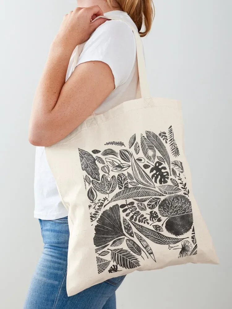 

Mixed leaves, Lino cut printed nature inspired hand printed pattern Tote Bag Shopper bag shopping cart bags Handbags women