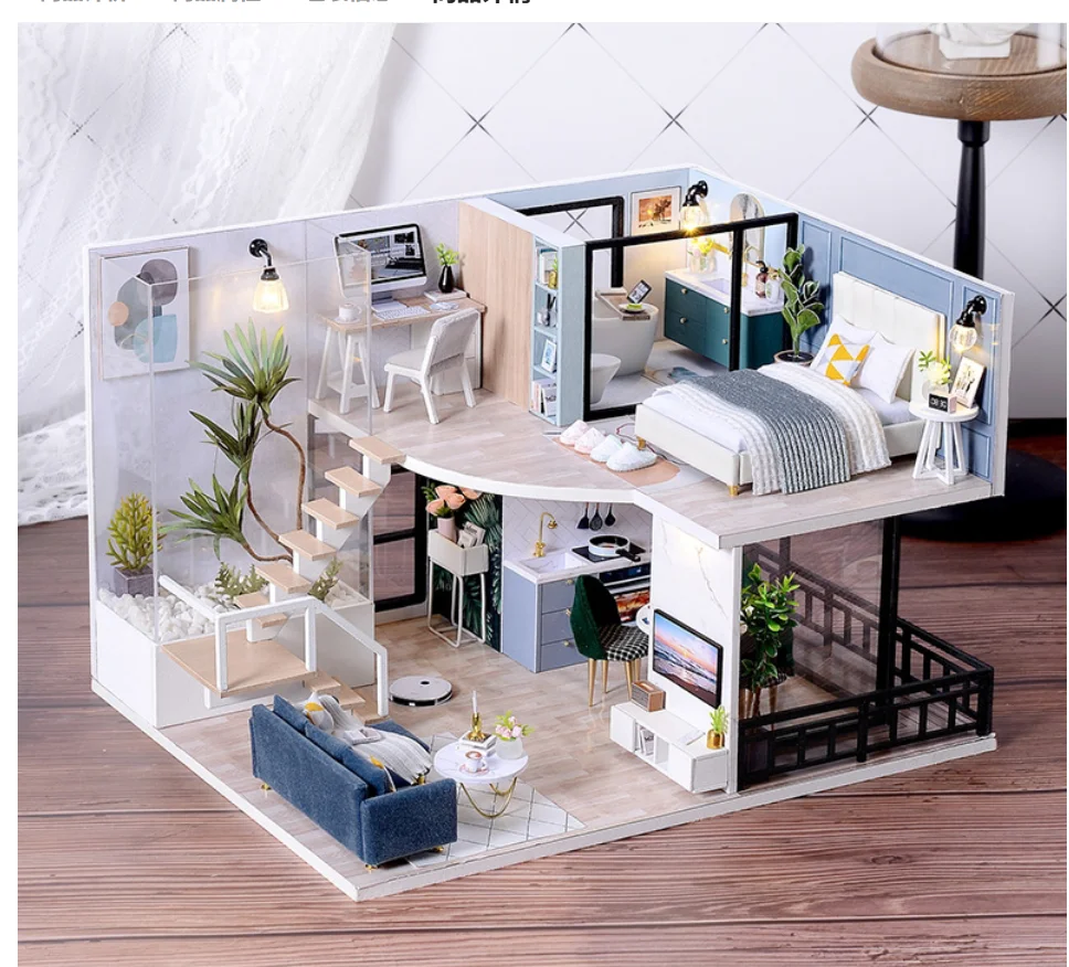 

Комплект кукольного домика, 3D деревянный мини-кукольный домик, сборка здания с комплектом мебели, игрушки, детский подарок на день рождения, 3D головоломка ручной работы