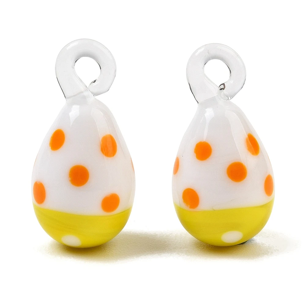 10pcs Handmade Lampwork Glass Egg Charms Polka Dot Pendant Yellow White for DIY Earring Bracelet Necklace Jewelry Making Craft
