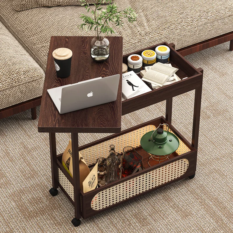 Durable Sofa side table movable coffee table non-solid wood side cabinet living room medieval trolley bedroom bedside table