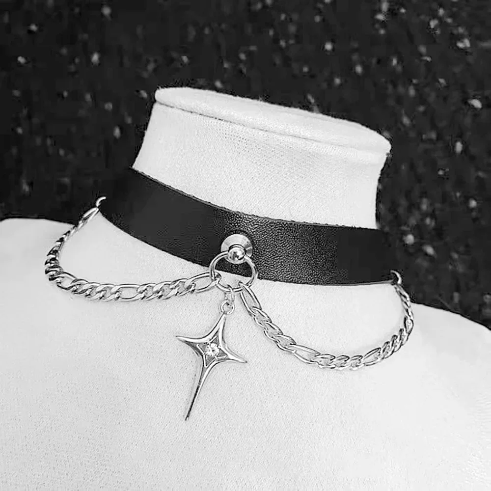 Harajuku Sexy Black Goth Four Pointed Star Cross Punk Chokers Gothic Choker Necklace for Women Hip Hop Cosplay