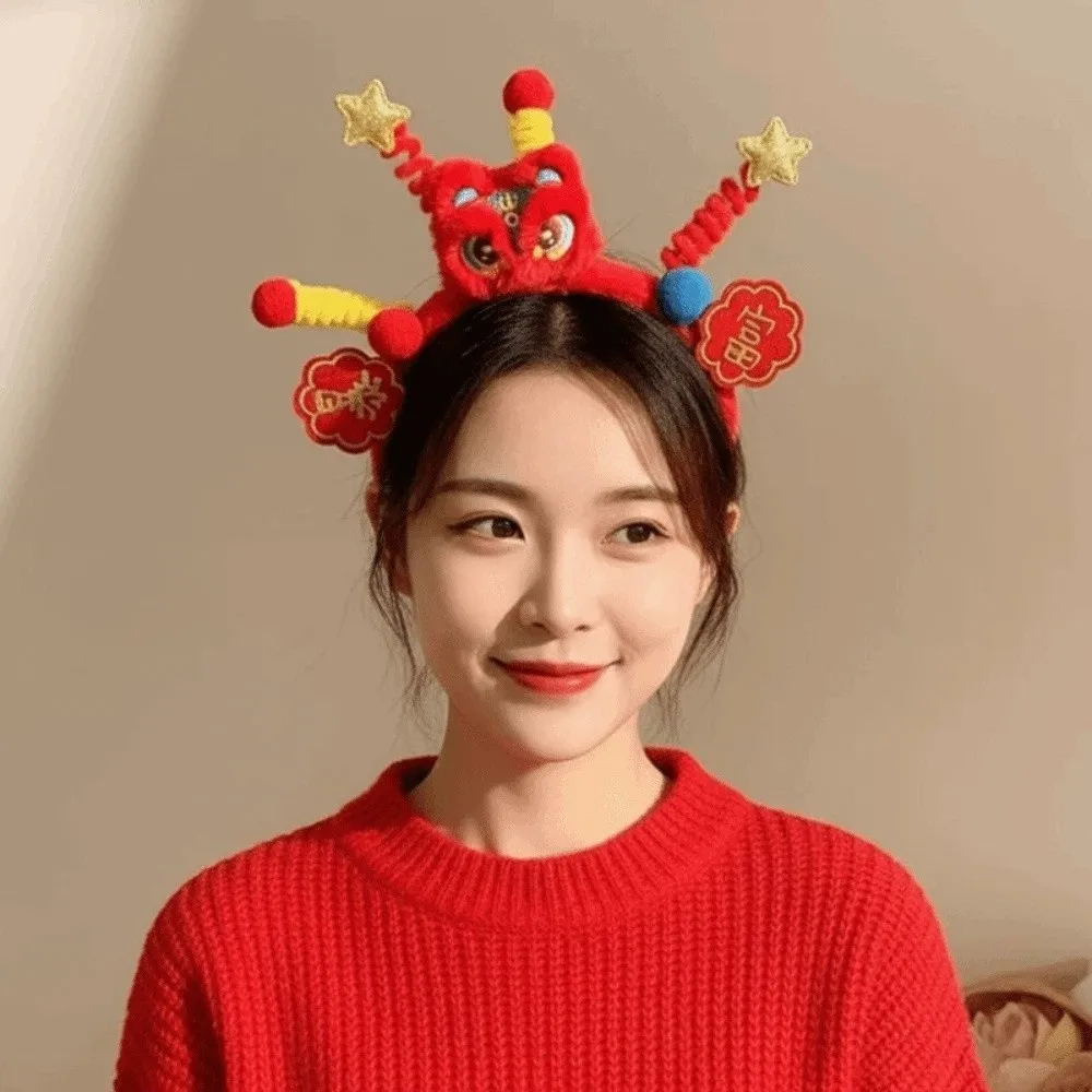 

Good Luck Lion New Year Hair Hoop Tassel Flower Ancient Style Hairband Headwear Golden Lock Red Headband Girls