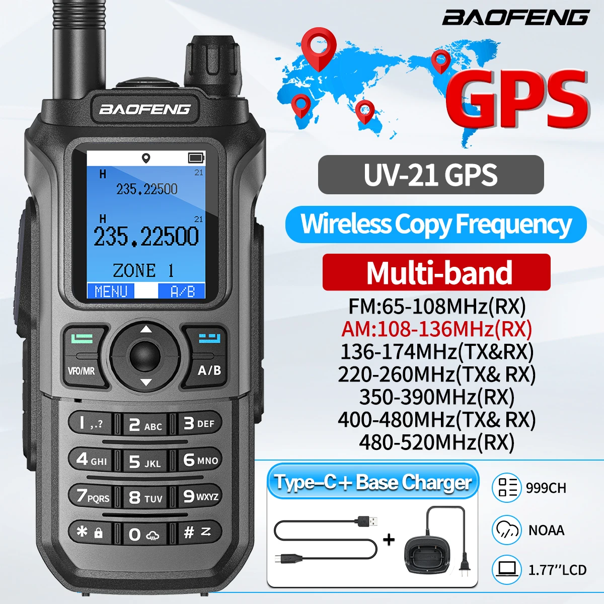 

Baofeng UV-21 GPS Walkie Talkie Air Band Беспроводная копия Частота Большой радиус действия Высокая мощность Любитель Двустороннее радио Модернизированный UV-17Pro GPS