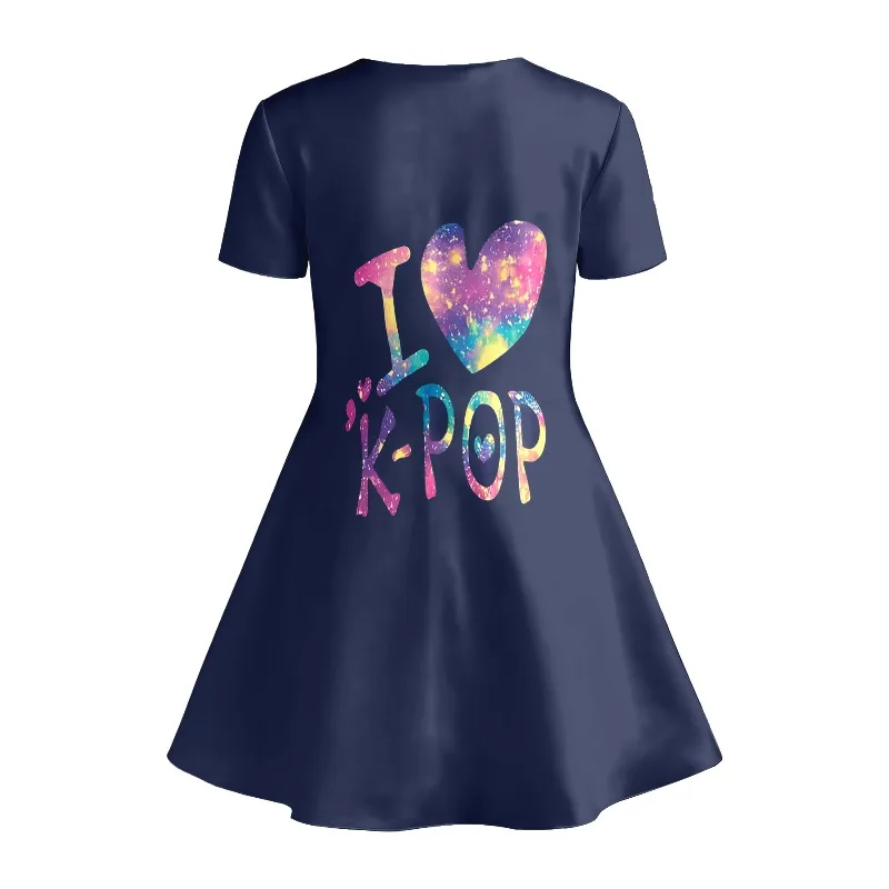 Little Girls Cute Lovely Vibrant Soft Fun Trendy Graphic Print Summer Swing Dress Short Sleeve Kids Play Outfit