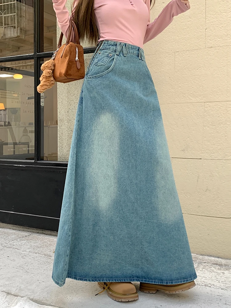 

Denim Skirts Vintage High Waist A-Line Big Hem Jeans Skirts Girls Fashion Washed Long Maxi Skirt Women 2024 New Y2K Harajuku