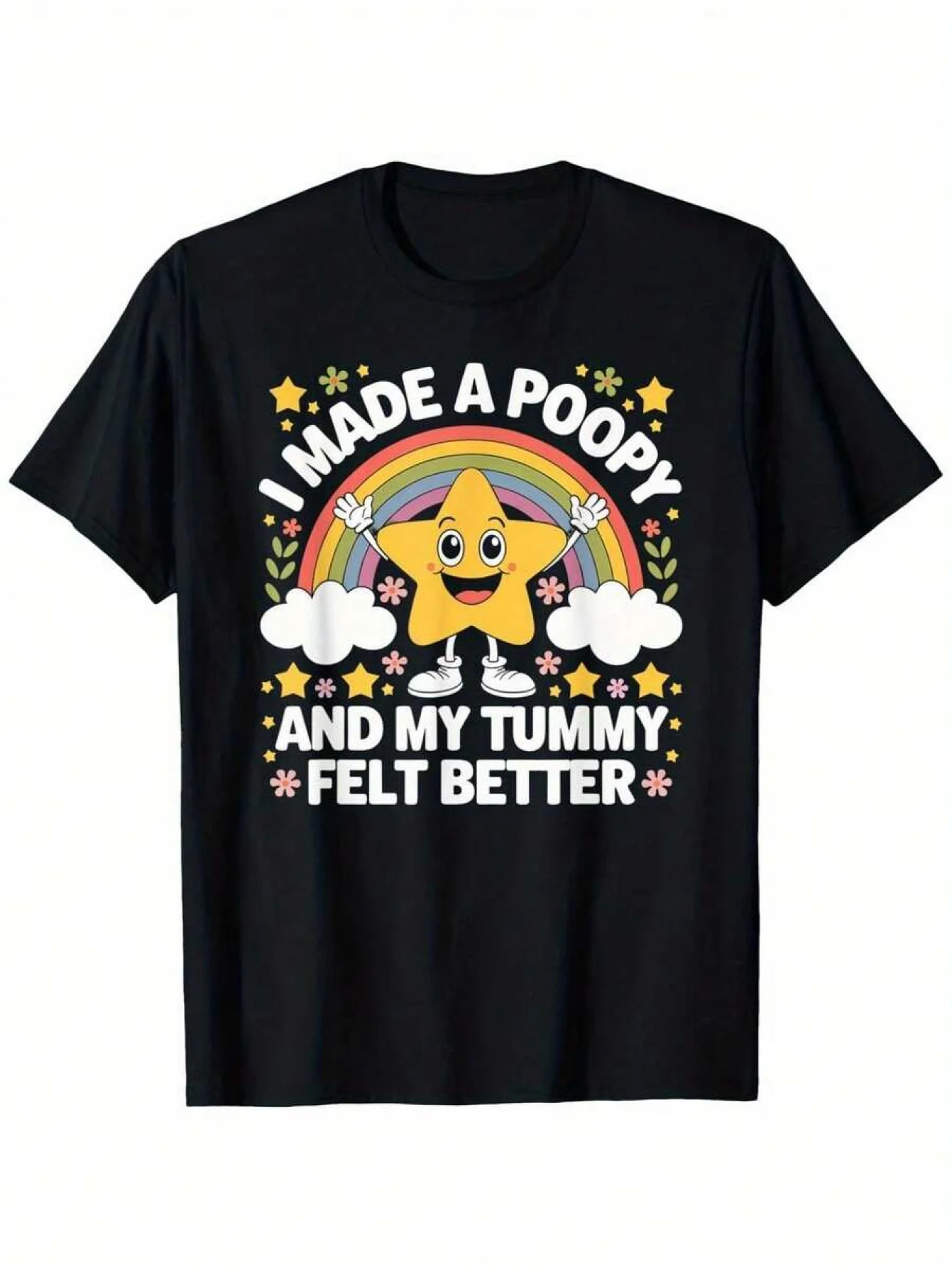 Men's Funny I Made A Poopy and My Tummy Felt Better Adult Humor Graphic Tee T-shirts Women All-season Unisex Plus Size Loose Fit