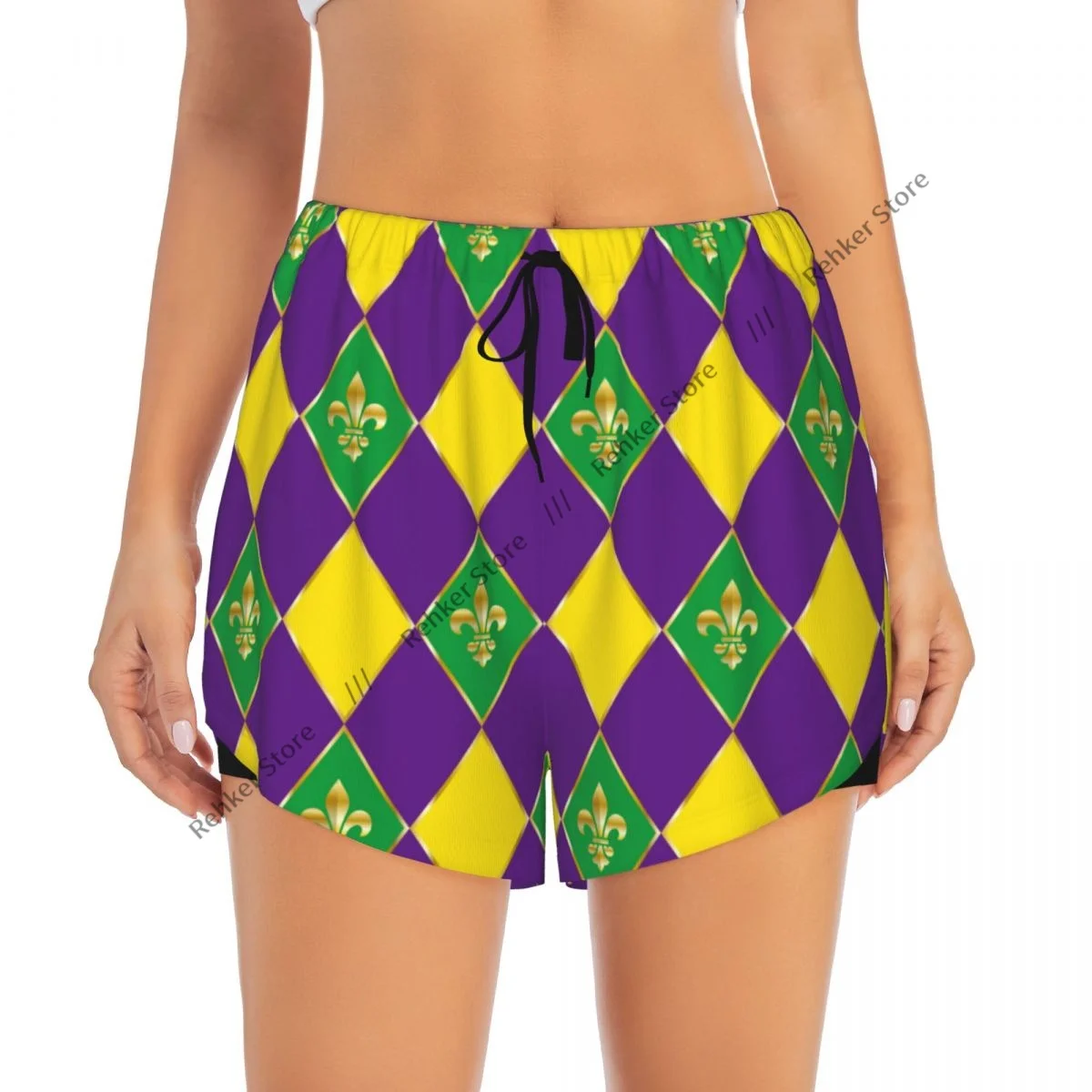 Women Yoga Shorts Masquerade Mardi Gras Checkered Workout Shorts Fitness quick-dry Ladies Yoga Gym Short Pants Sportswear