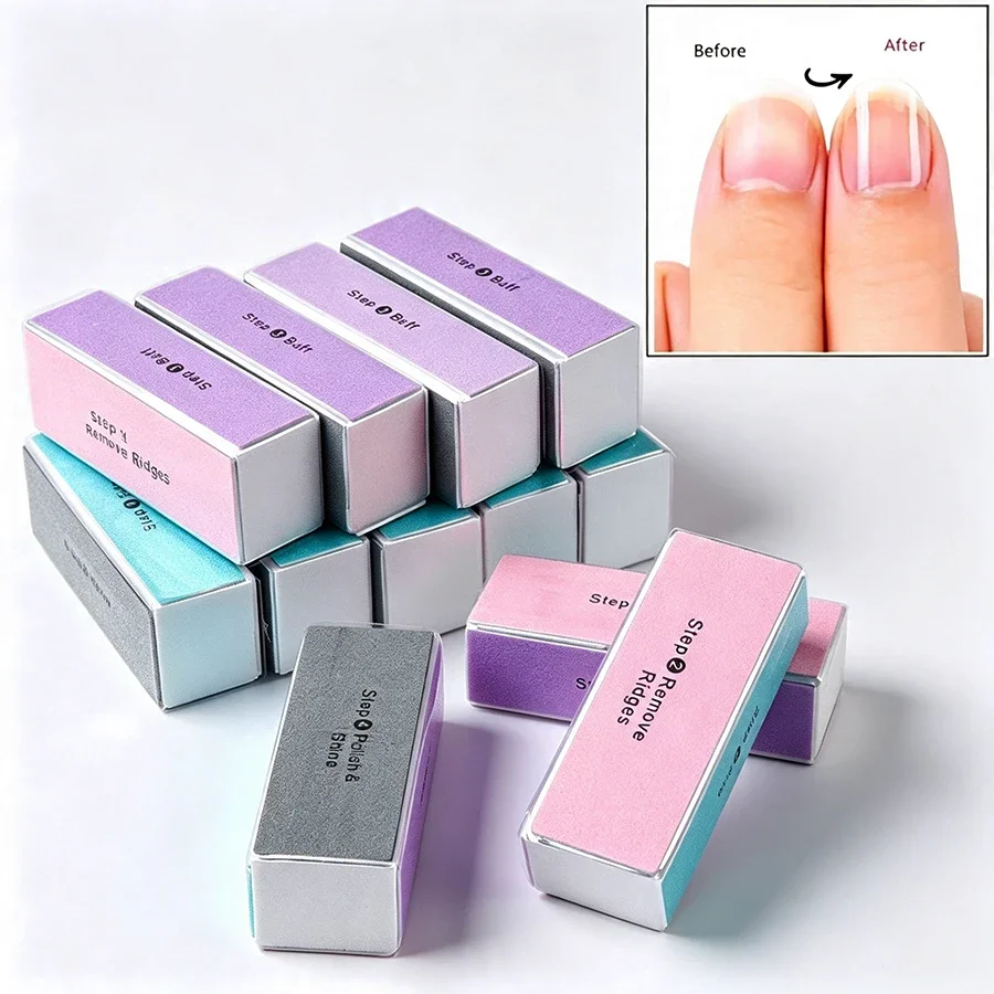 2Pcs 4-Way Nail Buffer Blocks, Nail Polishing Sponge for Fingernails, Nail Art Manicure Tools for Beauty Salons