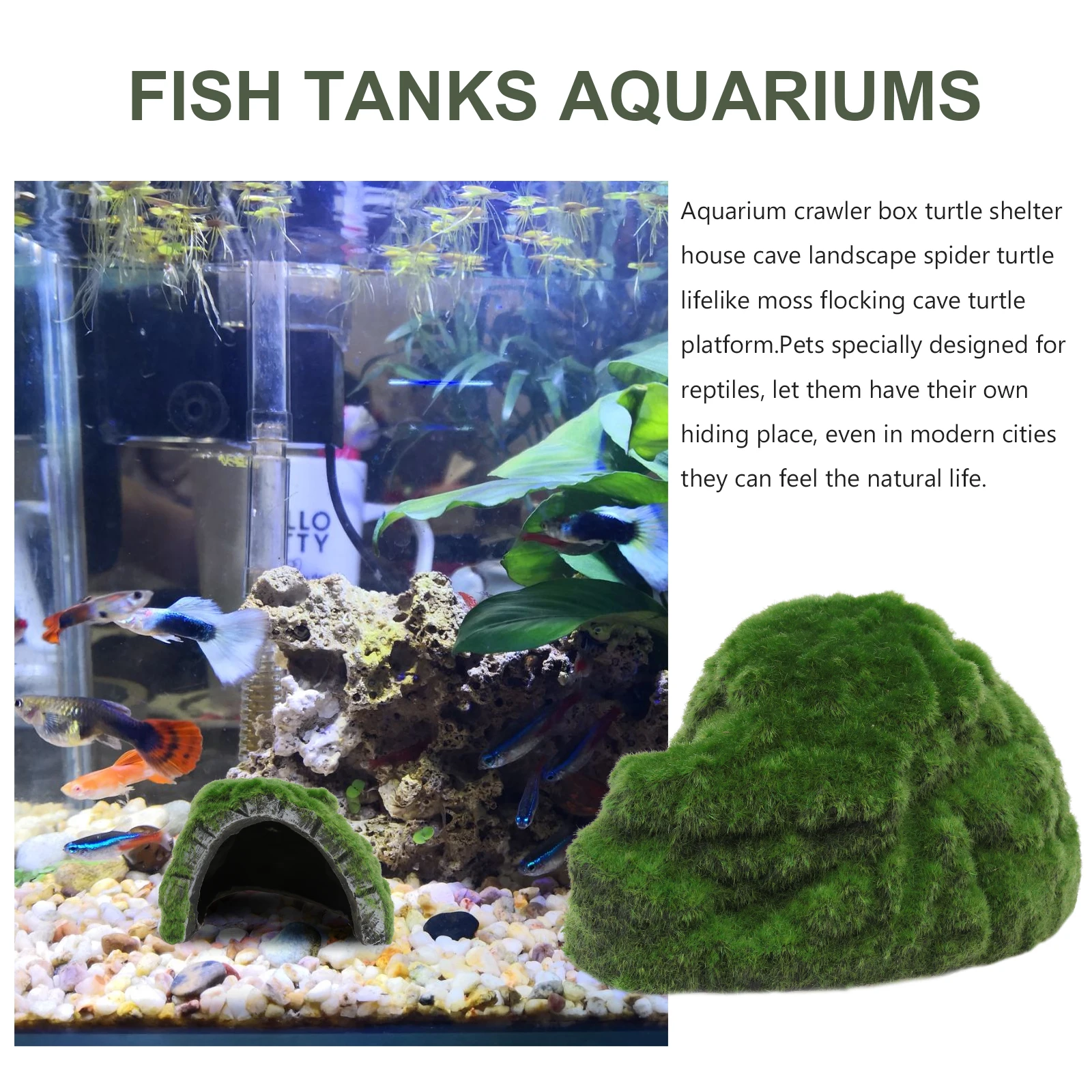 

1Pcs Turtle Hide Moss Cave Durable Resin Reptile Tortoise Habitat Aquarium Fish Tank Decoration Reptile Habitat