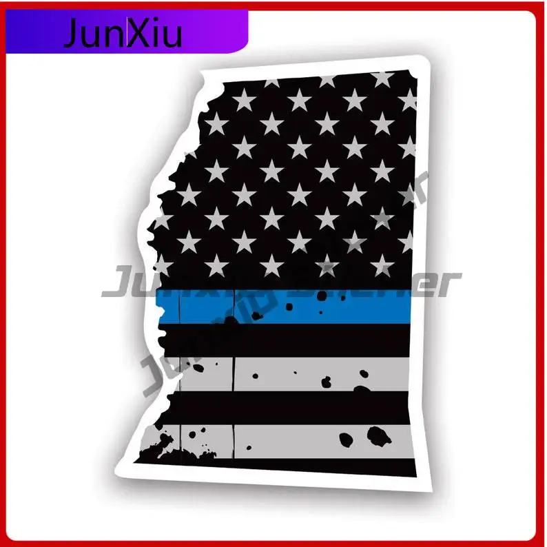 

Distressed Thin Blue Line Mississippi State Shaped Subdued Us Flag Sticker Uv Protected Police Law Enforcement Ms Car Sticker