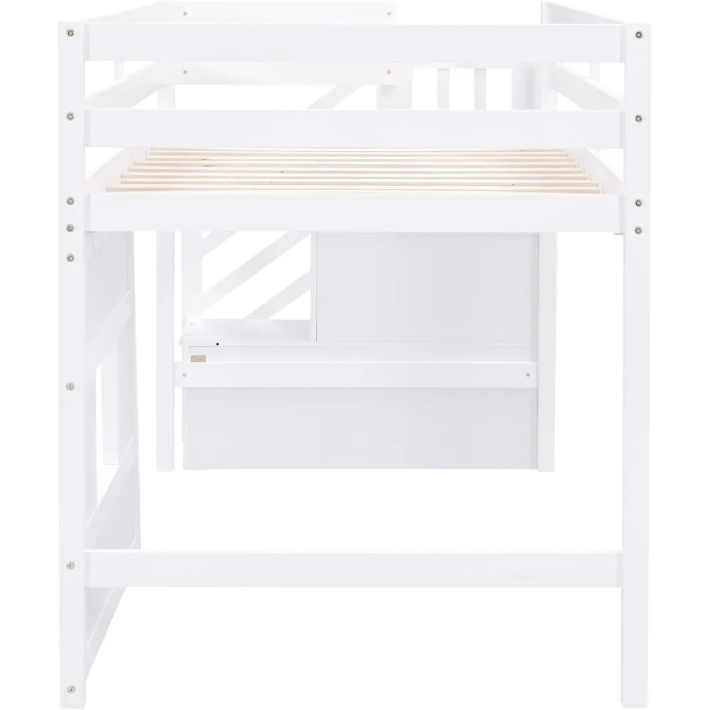 Cama alta baja con escaleras, estructura de cama doble para niños con almacenamiento 94,8" de largo x 41,8" de ancho x 50,6" de alto