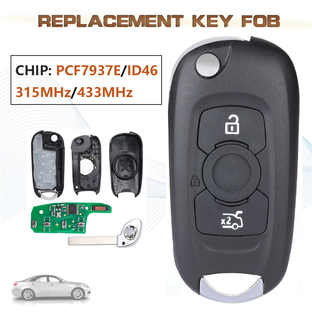 

KEYECU 315/433MHz 3 Button Flip Remote Key Fob for 2015 2016 2017 2018 2019 Opel Vauxhall Astra PCF7937E/ID46 Chip