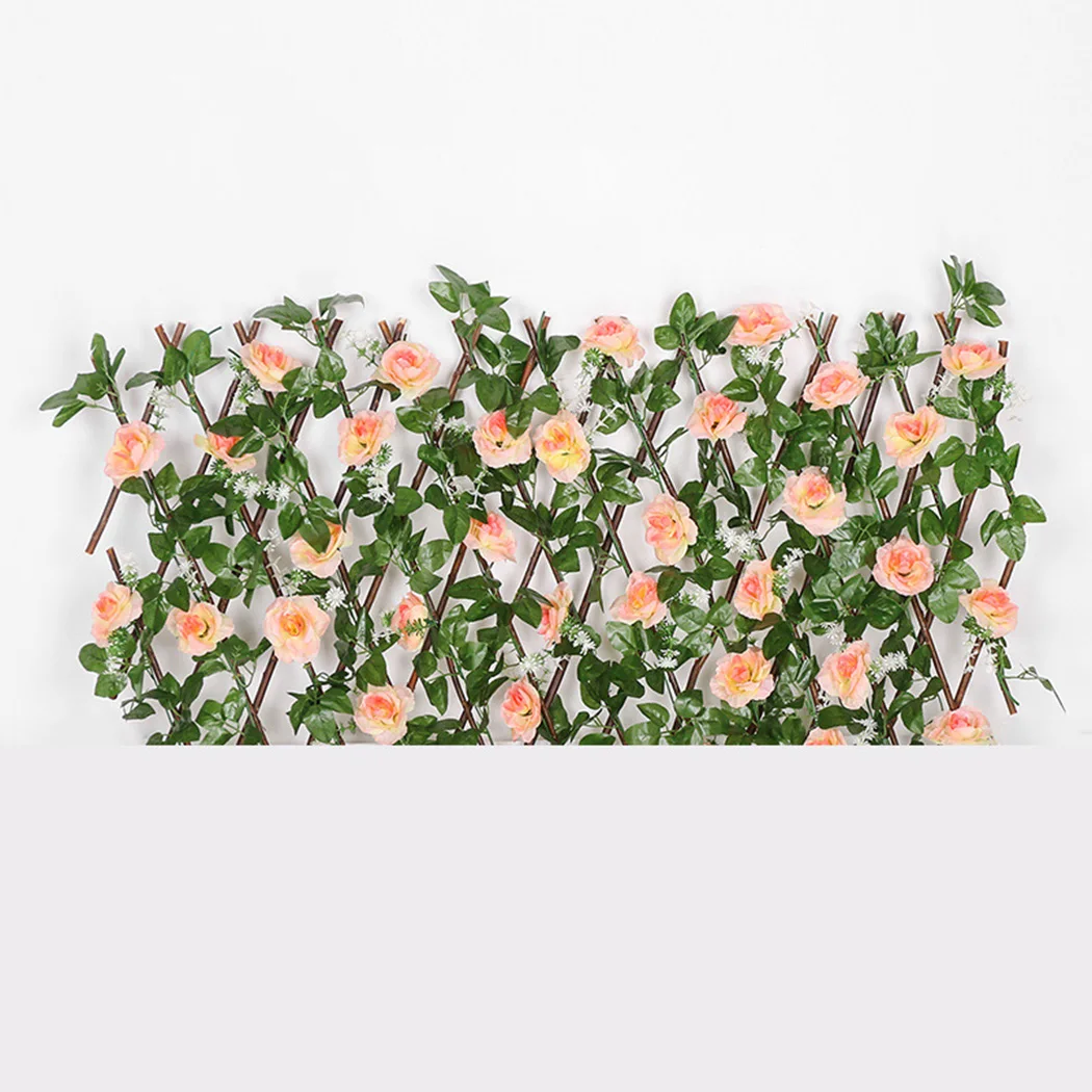 Dinding Taman yang Dapat Diperluas dengan Tanaman Merambat Daun Buatan Tetap dan Pagar Teleskopik Kayu Desain Bunga untuk Dekorasi
