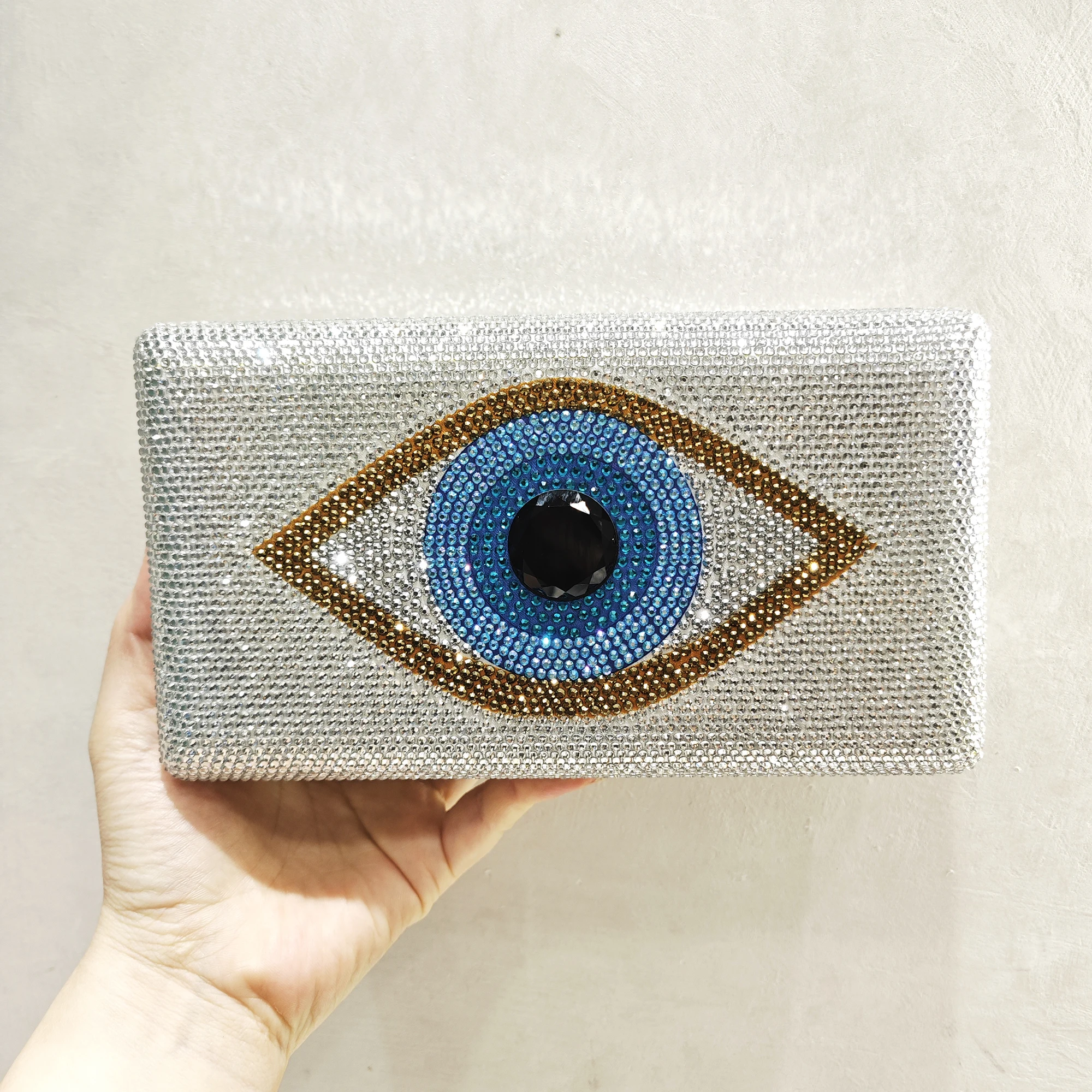 Evil Eye Crystal Evening Bag Clutch FashionWomen Silver/Black Wedding Purses And Handbags Lady Diamond Party Dinner Clutdch Bags