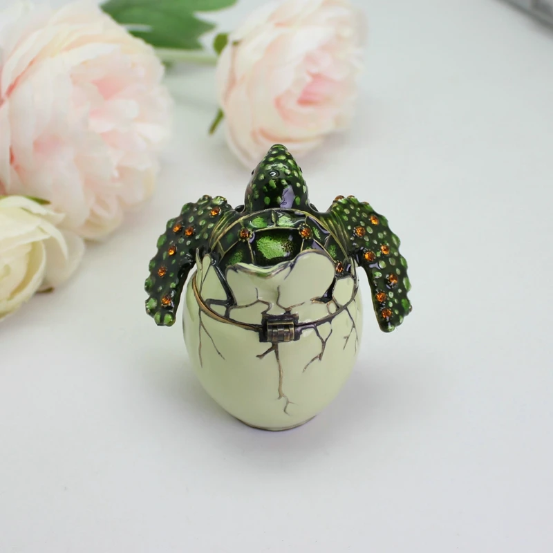 SHINNYGIFTS Enamel Metal Crafts turtle on the egg  decoration box, desktop ornament