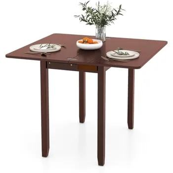 4 Kişilik Açılabilir Yemek Masası, Saklama Bölmeli ve Kauçuk Ahşap Ayaklı Katlanır Mutfak Masası, Yerden Tasarruf Sağlayan Yemek Masası